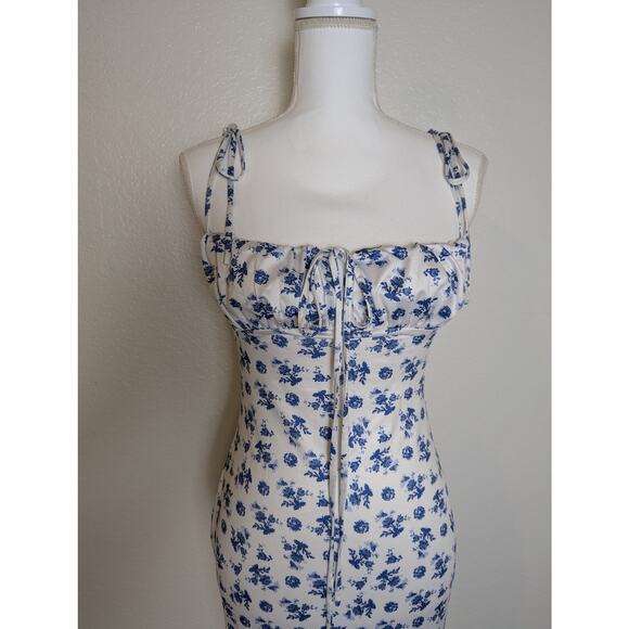 Parthea Blue Tie Strap Bodycon Mermaid Floral Maxi Dress Women Size M Bloomcore - Picture 4 of 13